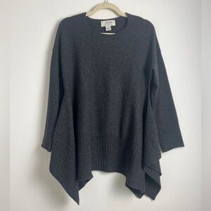 PLY Cashmere Medium Dark Grey 100% Cashmere Long Sleeve Handkerchief Hem Sweater